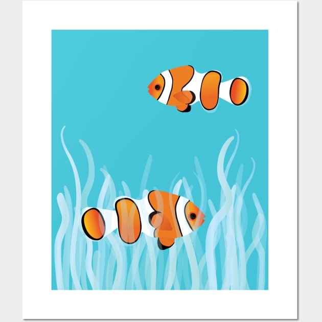 Two clown fishes swimming between sea anemones Wall Art by Bwiselizzy